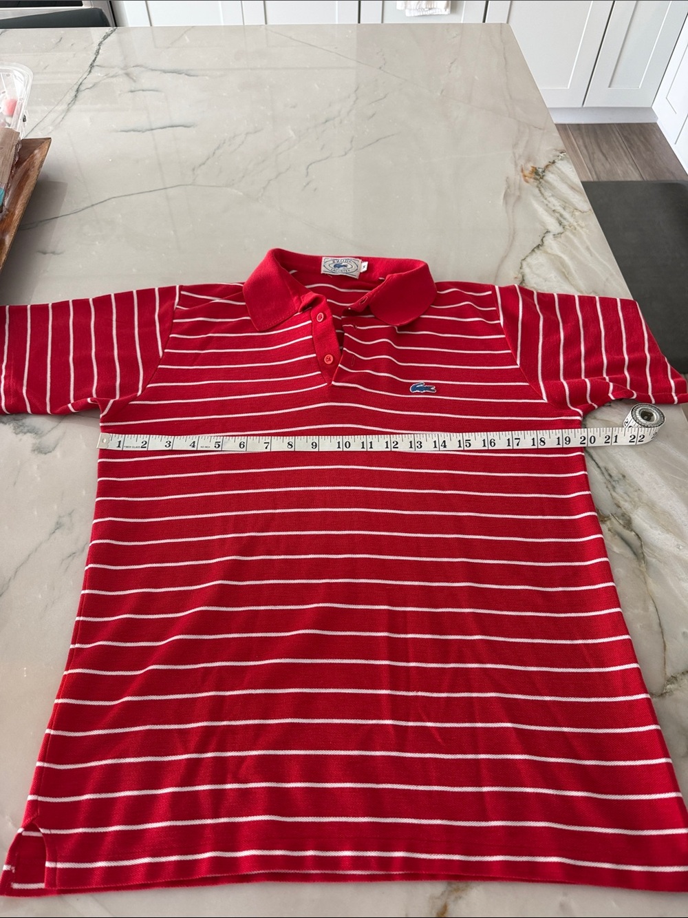 Lacoste Mens Red and White Striped Polo Shirt
